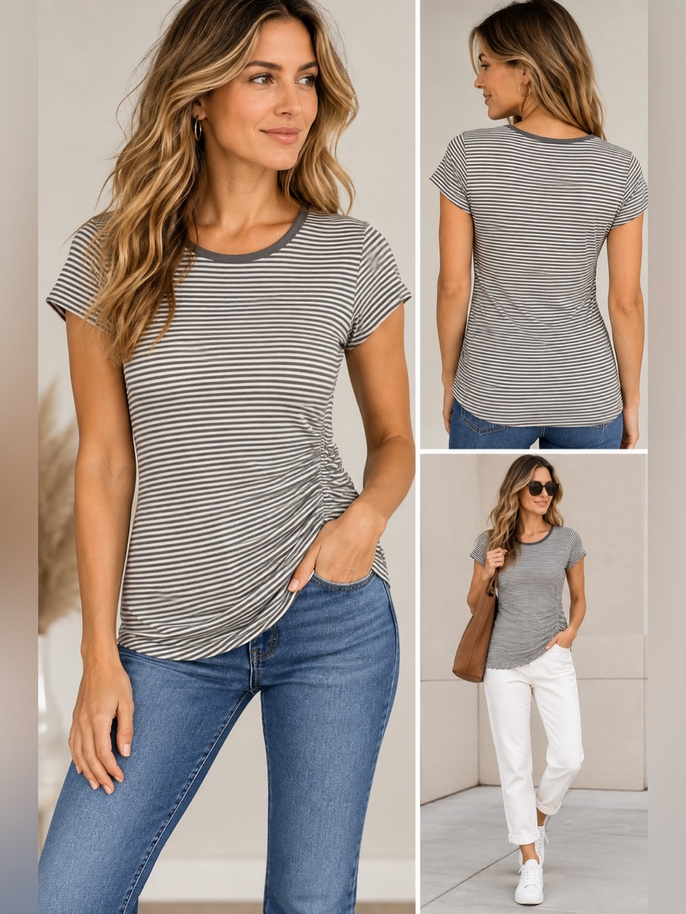Lole Striped Ruched Side Tee